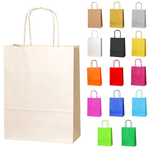 Thepaperbagstore 10 Creme Klein Partytüten aus Papier mit Henkeln – 18x22x8cm – Bunte Geschenktüten aus Papier für Kinder, Partys, Geburtstage, Hochzeiten, Süßwaren- und Einzelhandelsgeschäfte