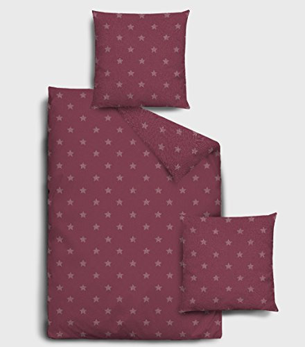 Dormisette Flanell Bettwäsche 2 teilig Bettbezug 155 x 220 cm Kopfkissenbezug 80 x 80 cm Sterne rot