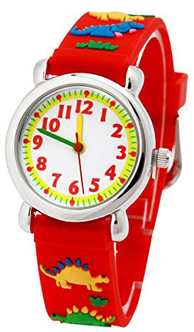 ELEOPTION Kinderuhr Silikon Armband Uhr Wasserdichtes 3D lieblich Tiere Cartoon Digital Armbanduhr Zeit Lehrer Geschenk für Kinder kleine Mädchen Jungen (Rot Jurassic Dinosaurs)