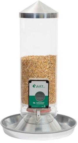 Elektronischer Futterautomat FA2-10 für Hühner und anderes Geflügel, 10 Liter Silo, mit Futtertrog als Standfuß