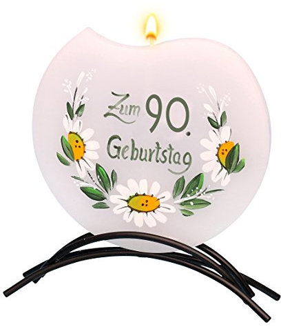 Dekohelden24 Hochwertige Flachkerze, mit Motiv 90. Geburtstag 16 x 16 cm