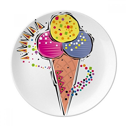 DIYthinker Inizio Regalo Cena Rosso Giallo Blu Ice Cream Sfera Illustrazione Elemento Decorativo Porcellana Piatto di Dessert da 8 Pollici Diametro di 21 cm