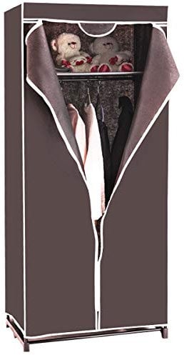 COSTWAY Kleiderschrank Stoff, Stoffschrank mit Kleiderstange & Ablage, Stoffkleiderschrank, Faltschrank, Textilkleiderschrank für Wohnzimmer, Schlafzimmer, Keller, 74 x 50 x 172 cm (Braun)