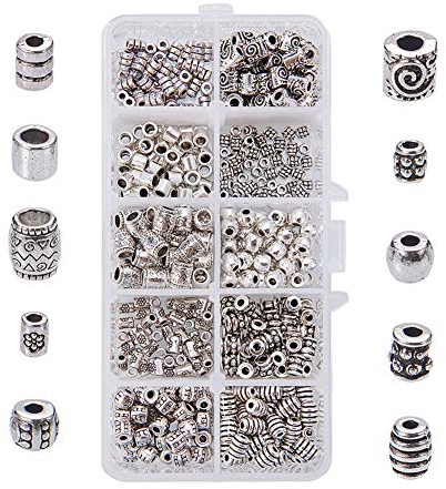 PH PandaHall 500pcs Spacer Spacer Perlen, 10 Stil Tube Metall Spacers Antike Silber Perlen Tibetische Legierung Spacers Schmuck Lose Perlen für Garten Dekor Armband Halskette Loch 1~4mm