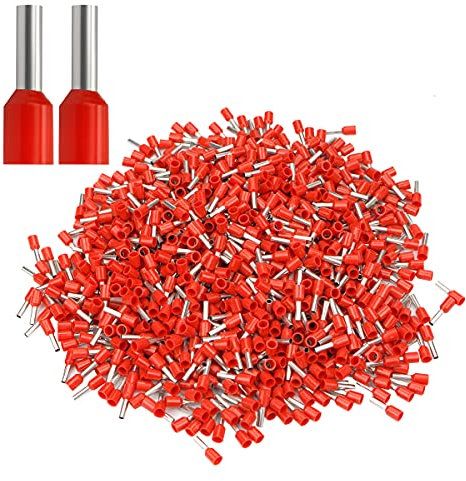 XHF2018 1000 Stück Kabelendklemmen, Drahtklemmen, Drahtverbinder, Kabel Verbinder, Quetschhülsen, isolierte Kabelstiftklemme AWG 22 (0,5 mm2) rot