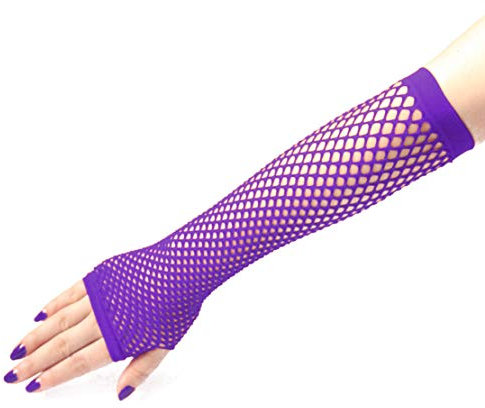 Seeksmile Fingerlose Fischnetz-Handschuhe für Damen und Mädchen, 80er-Jahre-Motto-Party, Violett, Medium