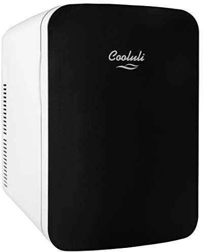 Cooluli 15L Mini Fridge for Bedroom - Car, Office Desk & College Dorm Room - 12v Portable Cooler & Warmer for Food, Drinks, Skincare, Beauty & Makeup - AC/DC Small Refrigerator with Glass Front, Black