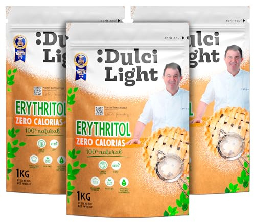 Dulcilight Edulcorante Eritritol 3Kg Zero Calorías | Sustituto del Azúcar Sabor Natural 70% Dulzor del Azúcar | No GMO Keto Certificado Vegano Libre de Gluten | Cuida Tus Dientes Sin Regusto Amargo