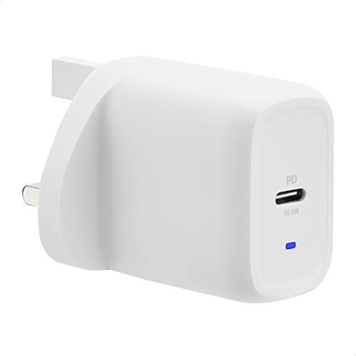Amazon Basics 30W One-Port GaN USB-C Wall Charger For Tablets & Phones With Power Delivery, White (non-PPS)