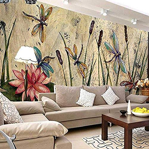 Wall Mural Wallpaper Butterfly Dragonfly Reed Leaves Lotus European Vintage Oil Painting Print Photo Wallpaper Room Custom 3D Wallpaper Paste Living Room The Wall for Bedroom Mural bord-350cm×256cm