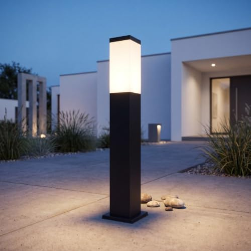 Licht-Erlebnisse Schwarze Stehlampe eckig 65 cm IP44 Außenbereich blendarm E27 Wegeleuchte Garten Terrasse BETULA