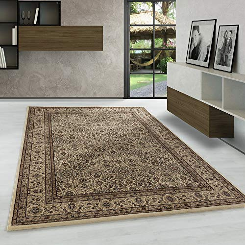 Carpetsale24 Orientteppich Beige 240x340 cm – Kurzflor Teppich im klassischen Vintage Stil für großes Wohnzimmer, Essbereich, offene Räume – Pflegeleicht, strapazierfähig, dekorative Raumwirkung