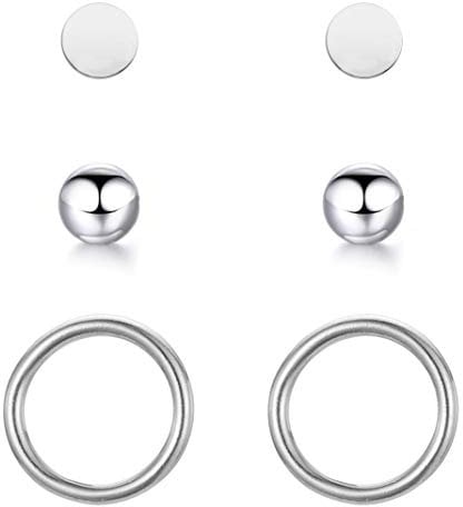 BONNYBIRD® Ohrringe Silber Set für mehrere Ohrlöcher Damen Medizinische Ohrstecker Chirurgenstahl Gesundheitsstecker Edelstahl Stecker Nickelfrei Schmuck Klein Hypoallergen Wasserfest Mini Kugel Kreis