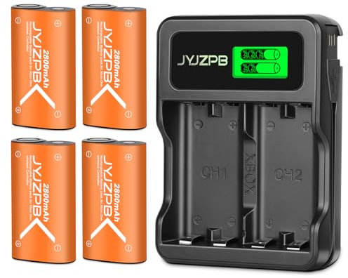 4 x 2800mAh Akku für Xbox One/Series X&S Controller, Hoher Kapazität Wiederaufladbar Akkus mit Ladegerät für Xbox Series X|S/Xbox One S/Xbox One X/Xbox One Elite Controller