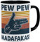 OM3® Handzeichen Pistole - Pew Pew Madafakas Tasse mit Spruch - Statement | Keramik Becher | 11oz 325ml | Beidseitig Bedruckt | Schwarz