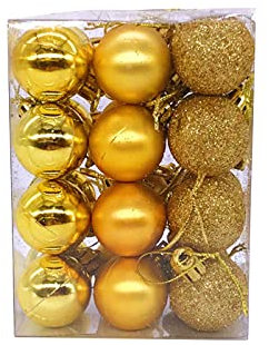 Bodhi2000 24 Stück / Set von Weihnachten Galvanik Kugeln Exquisite Kunststoff Flash Alle passenden hängenden Kugeln zum Dekorieren des Hauses - Golden