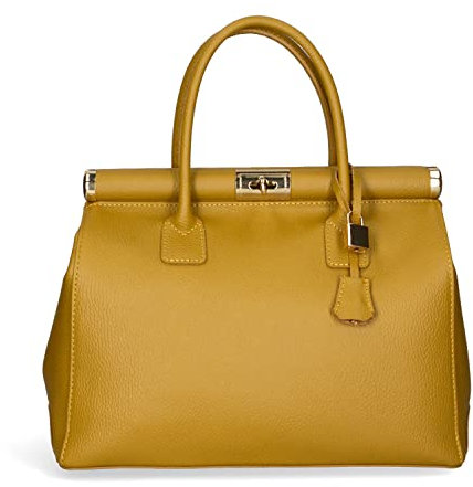 Chicca Borse Borsa Donna a Mano Pelle con Tracolla Bauletto (D36 Senape)
