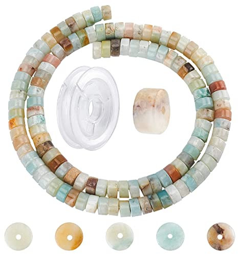 SUNNYCLUE 1 Box DIY Stretch-Armbänder Bastelset Mit 1 Strängen Amazonit Jaspis Heishi Disc Rondelle Spacer Beads & 1 Rollen Elastischer Elastischer Perlenfaden Für Die Schmuckherstellung