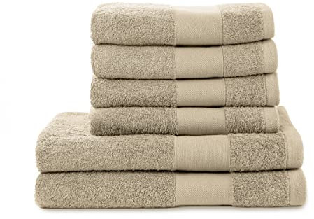 jilda-tex Handtuch Duschtuch Gästetuch Badematte Set Soft Cotton 100% Bio-Baumwolle GOTS (Beige, 6er-Set Hand-/Duschtuch(4x50x100 cm + 2x70x140 cm))