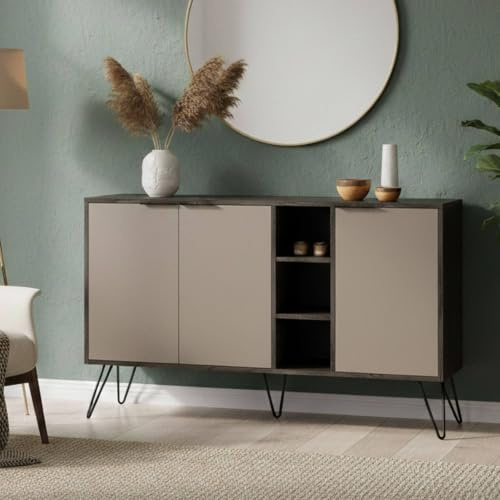 Dmora Anrichte Perseus 142x35.6x83h cm Beige 4 Regale, 7 Fächer