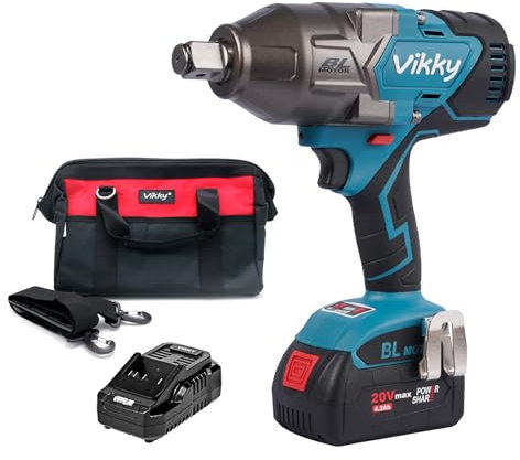 Vikky 3/4 Zoll 20V bürstenloser Akku-Schlagschrauber Set, 1500Nm, 4-Gang Schlagschrauber 3/4 Zoll Antrieb Metrisch.