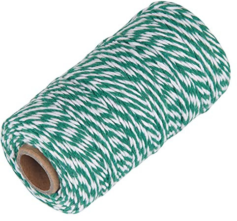 Natural Cotton Twine for Crafts - Ohtomber 328 Feet 2MM Green and White Gift Wrapping Garden Kitchen Cooking Butchers Twine String for Meat and Roasting