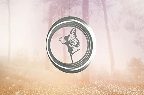 Illumino Windspiel Edelstahl Fee Zauber Xenia Metall Windspiel für Garten und Wohnung Gartendeko Wohn und Fenster Deko