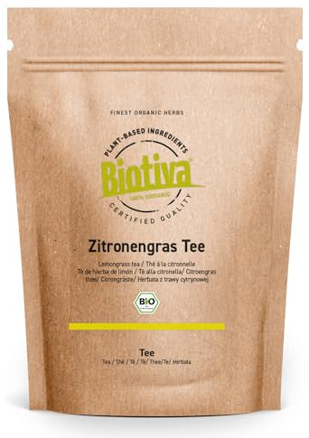 Biotiva té de hierba de limón orgánico 250g - Cymbopagon citratus - más pura - sin aditivos - vegano - 100% calidad orgánica - embotellado y controlado en Alemania
