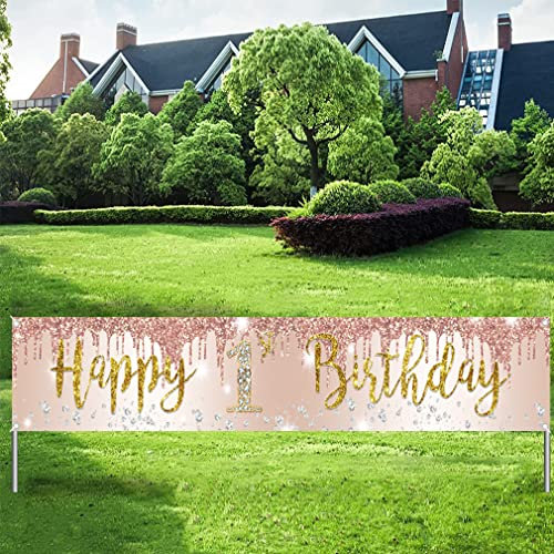 1. Geburtstag Dekoration für Mädchen, Banner Rose Gold Stoffschild Poster für Mädchen Geburtstag Party Willkommensschild Gartendekoration