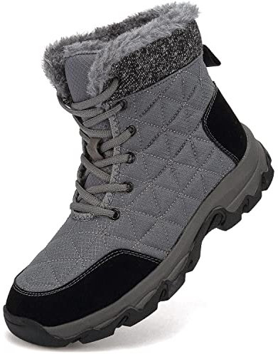 Dhinash Stivali da Neve Donna Stivaletti Uomo Stivali Invernali Impermeabile Stivali da Escursionismo Antiscivolo Caldo Pelliccia Foderati Scarpe da Neve Grigio 45EU