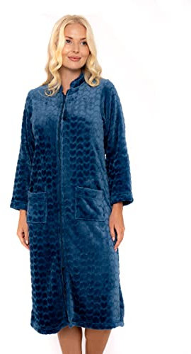 Suzy & Me Damen Zip Front Weich geprägter Fleece-Morgenmantel (Meerblau 46-48)