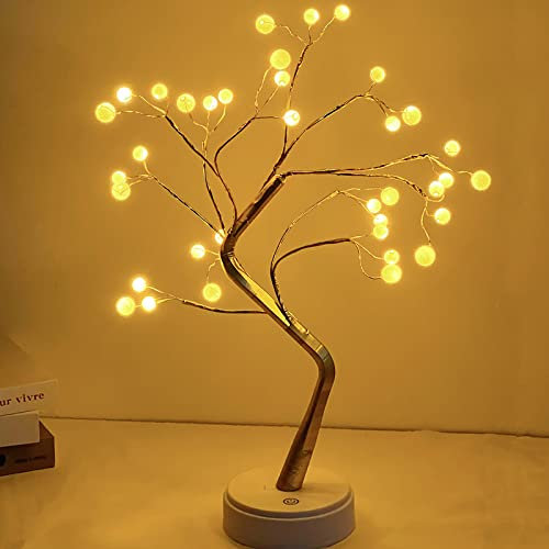 XVZ Arbre Lumineux LED, 36 LED Lumière d'ambiance intérieur, Veilleuse alimentée par batterie USB pour Salon, Nouvel An, Noël, décoration de Pâques - Blanc Chaud
