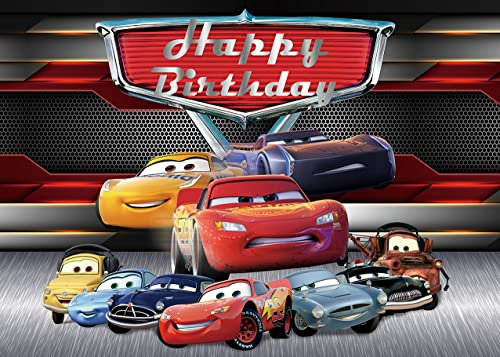 Cartoon-Autorenn-Themen-Geburtstagsparty-Hintergrund, Auto, Jungen, Foto, Fotografie, Hintergrund, Party-Banner, Geburtstagsparty-Dekoration (2,7 x 1,5 m)
