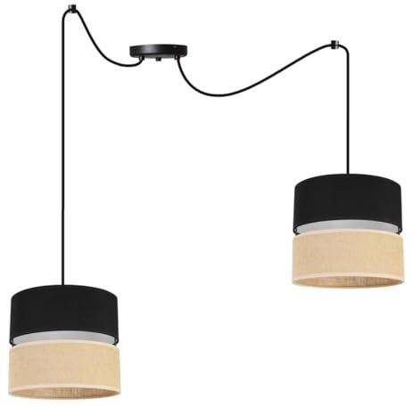 Light-Home Juta Hängelampe - Boho Deckenlampe Esszimmer und Küche - Pendelleuchte aus Metall mit Soff Lampenschirm (E27) - ⌀ 20 cm - Schwarz Untersatz - Jute Schwarz
