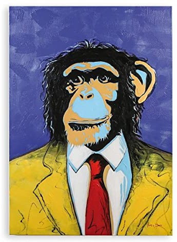 Casablanca Bild Wandbild XXL Affe Pop Art - Wanddekoration Monkey Street Art - Deko Wohnzimmer Farbe: Blau/Gelb - 70 x 100 cm