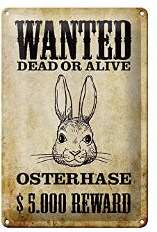 FEMER Blechschild Tiere 20x30cm Wanted Osterhase Schild