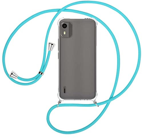 mtb more energy® Chaîne de téléphone portable compatible avec Nokia C12 – Turquoise – Étui de protection pour smartphone à suspendre – Anti-chocs Full TPU