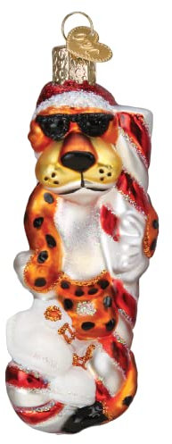 Old World Christmas Chester Gepard auf Zuckerstange, Glas, geblasenes Ornament für Weihnachtsbaum