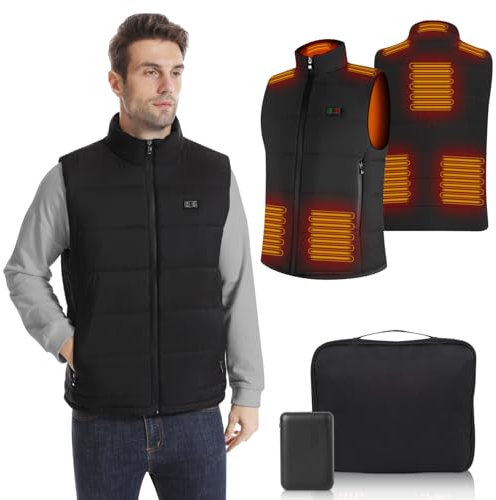 Rtdep Gilet Chauffant Homme, Veste Chauffante avec 15 Zones, Gilet Chauffant Homme Électrique avec Batterie USB 10000mAh, Doudoune Chauffante pour Moto Pêche Chasse Camping(L)