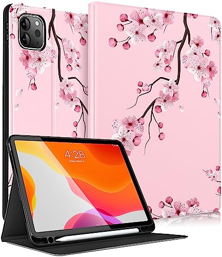 Pegmode for iPad Air 5th/4th Generation Case, for iPad Pro 11 Women Girls Cute Folio Cover Girly Pretty Flower Unique Aesthetic Design With Pencil Holder Smart Cover for iPad Air 5/4, Pro 11 Inch