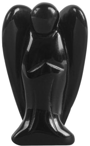 Lovionus89 Natürlich Schwarzes Obsidian Engel Statue, Handgeschnitzt Stein Heilung Kristall Tasche Figuren Dekoration, 5CM