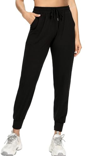 EUHOM Jogginghose Damen Sporthose Lang Yogahose High Waist Trainingshose Freizeithose Leichte Sweathose Damenhose mit Gummizug für Sport Yoga Fitness(Schwarz, L)