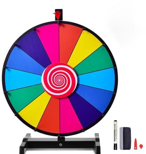 SOARS 24 Glücksrad zum Drehen, Gluecksrad inkl. Whiteboard Marker & Schwamm, Glücksrad zum selbstgestalten, Preisrad, Tischglücksrad für Wortspiele, Neujahr, Party (φ60cm, 14 Teile)