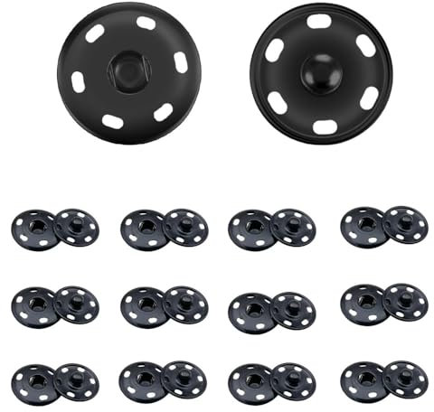 12 Stück Druckknöpfe Set,Naisfei 21mm Druckknopf Schwarz Metall Druckknöpfe zum Annähen für Geldbeutel, Handtasche, Kleidung, Schuhe, Nähreparatur, Handwerk DIY