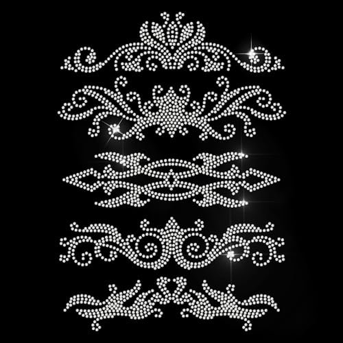 MAYJOYDIY 5 Stil Vintage Blumenrand Hotfix Strass Aufbügeln Spitzenbordüre Kristall Strass Aufkleber Hotfix Transfer Bling Strass Aufkleber Kleidung Reparatur Applikation für T-Shirt Hut Hosen Tasche