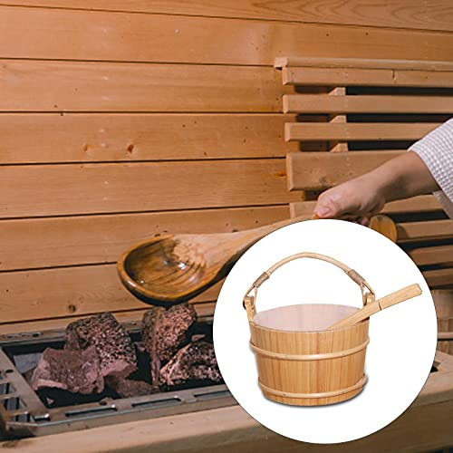Xiaojikuaipao Handgefertigtes Sauna-Eimer und Schöpflöffel aus Kiefernholz, für traditionelles Trocken- und Dampfbad, Spa, weißes Zedernholz, langlebig und Einsatz, ideal für Familien oder Sauna-Clubs