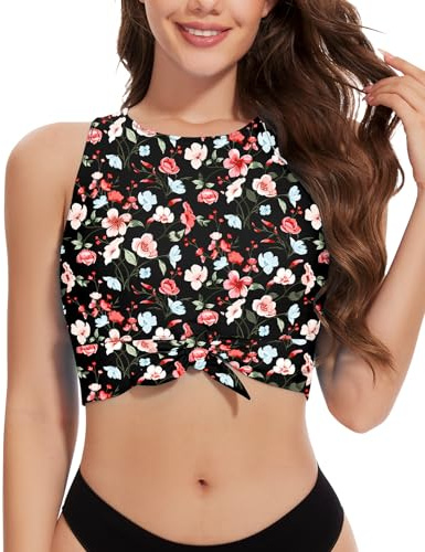 WOWENY Haut Tankini pour Femme - Maillot de Bain Unique avec Bonnets Sexy Bikini Push up Crop Top (Haut Tankini Uniquement)