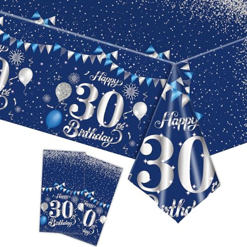 COSORO 2 Piezas Mantel Azul Marino Fiesta Decoración de Cumpleaños para 100 Años,137 * 274cm Mantel Plástico Rectangular Cumpleaños Fiestas Decoracion de Mesa para 100 Años Hombres y Mujeres