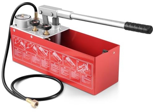 VEVOR Bomba de Prueba Hidrostática 25 Bar Kit de Probador de Presión de Agua Hidráulica Manual Doble Válvula con Tanque de Agua 10 L Manguera de 1,4m con Conector de Rosca Externa de 1/2 para Tubería