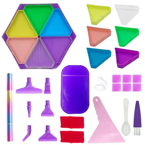 26Pcs Diamond Art Painting Tray Kits, Diamond Art Painting Pens with 6 Pen Tips, Stainless Diamond Pens, Diamond Painting Accessories, Diamond Art Tools with Sticky Mat, 6Pcs Diamond Painting Glue